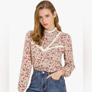 Floral Classy Modest Blouse with Mandarin Collar By Allegra Size S